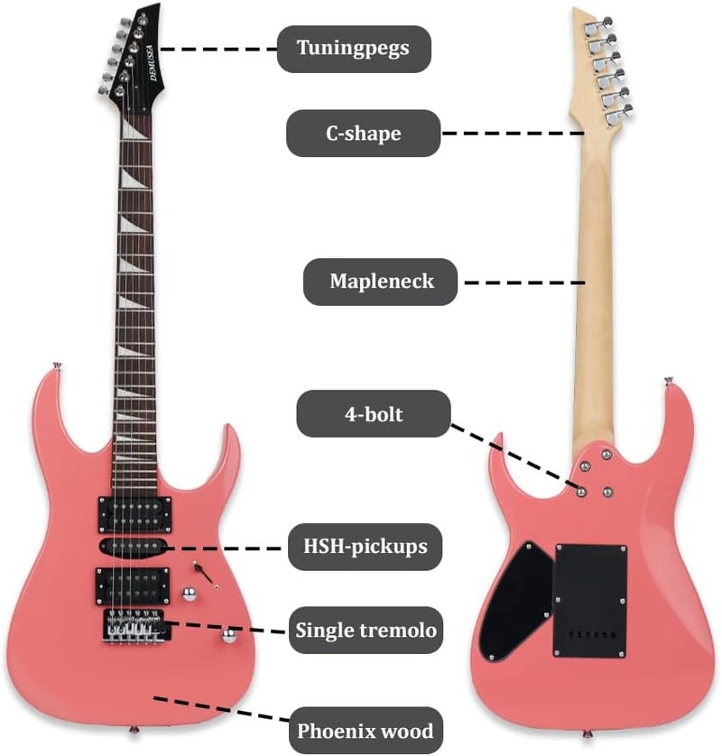 demusea electric guitar 24frets single tremolo HSH pickups maple neck phoenix body 25.5inch scale length glossy pink color 1V 1T 5ways toggle for starter beginner party show(YIB30SD-PINK) - Image 2